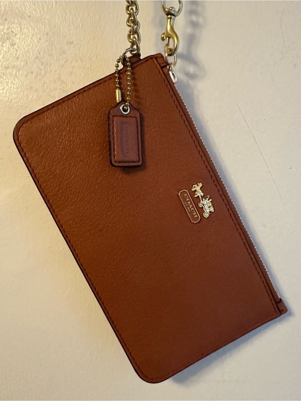 Coach Cognac Leather Wristlet with Gold Hardware